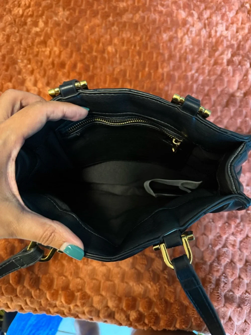 Zara Black Quilted Shoulder Tote with Gold Bead Detail
